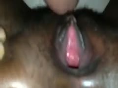 Fucking my dark wife's slit and covering her booty with sperm